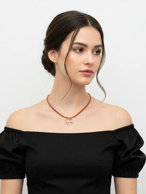 Swarovski Gold Heart Beat Red Leather Choker Size 14.4 Inches